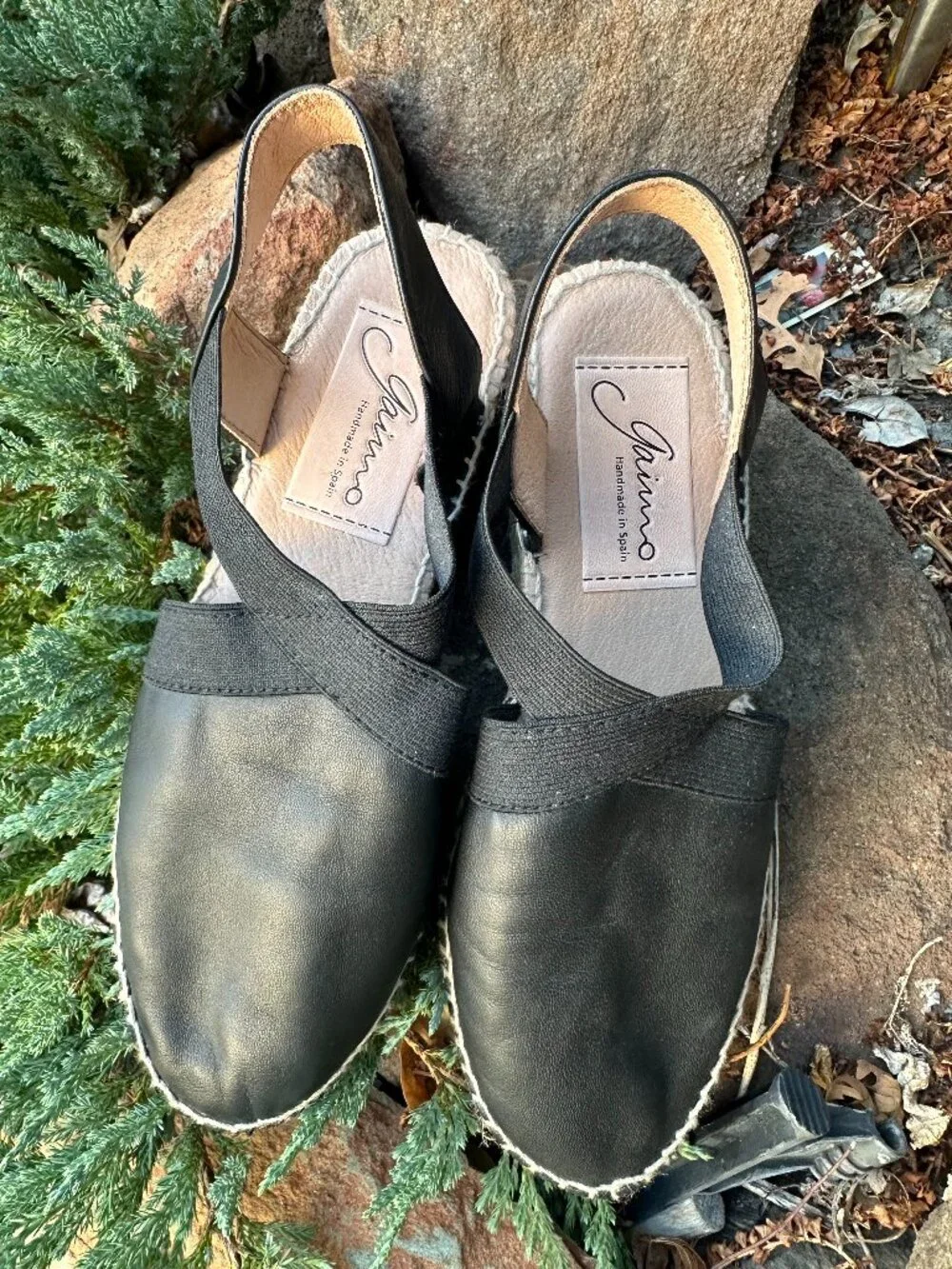Gaimo Spain Black Leather Espadrille Slingback Flats 36
